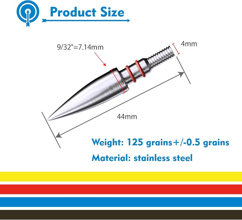 MOLFUJ MOLFUZ 12pcs Archery Field Points 100/125/150/200/300 Grain, Stainless Steel Screw-in Practice Arrow Tips for Recurve, Compound Crossbow, Hunting and Target Shooting - Image 2